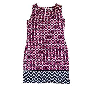 Liz Claiborne Womens Sleeveless Knee Length Dress-Pink/Blue-L-GUC